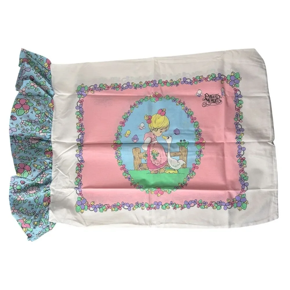 Vintage Precious Moments Pillow Case Goose Springmaid Ruffle Standard NEW